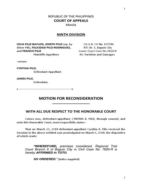 This might be as little as 20 to 30 days and some jurisdictions might have more flexible standards for determining whether a request to file a <b>motion</b> <b>for reconsideration</b> was timely. . Motion for reconsideration california timing